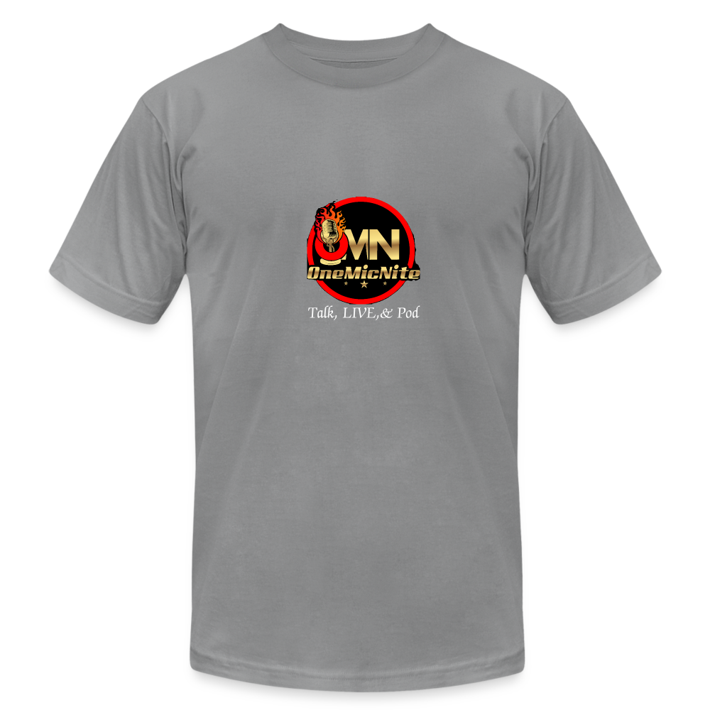 OneMicNite Signature Logo Unisex Talk,LIVE, & Pod Tee - slate