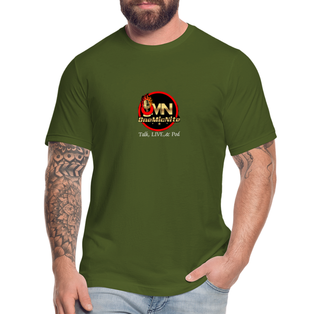 OneMicNite Signature Logo Unisex Talk,LIVE, & Pod Tee - olive