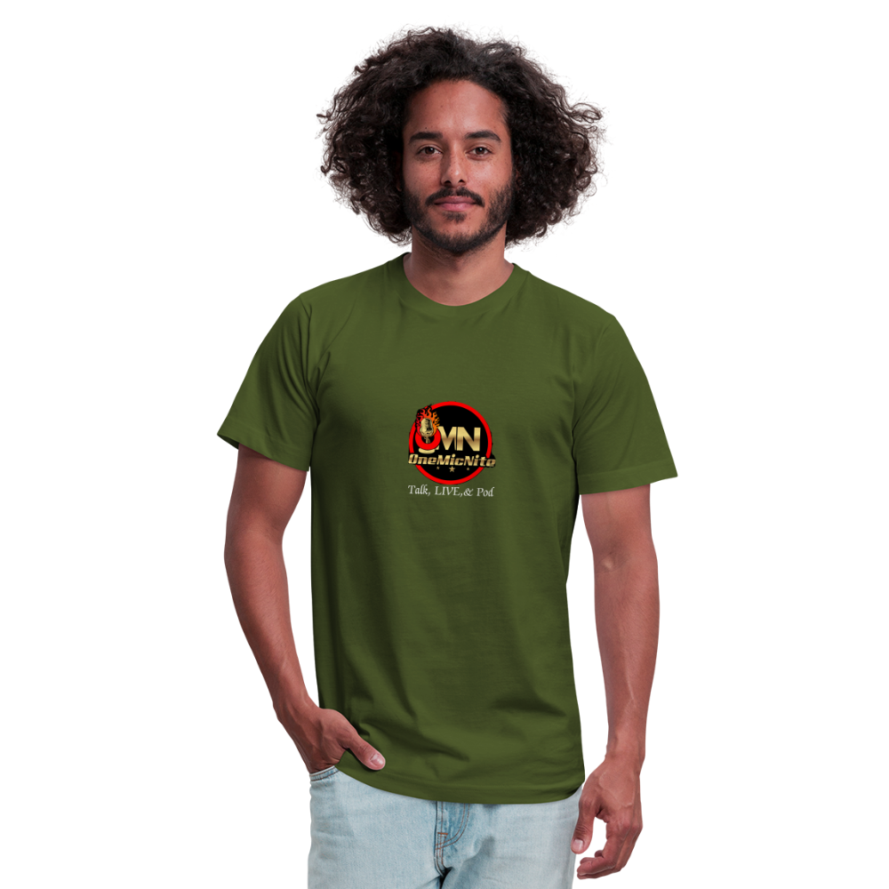 OneMicNite Signature Logo Unisex Talk,LIVE, & Pod Tee - olive