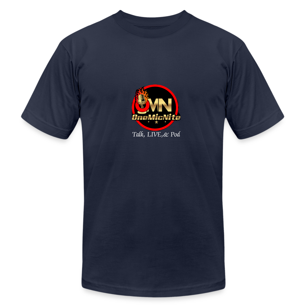 OneMicNite Signature Logo Unisex Talk,LIVE, & Pod Tee - navy