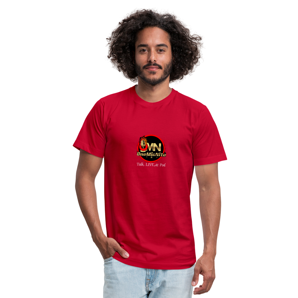 OneMicNite Signature Logo Unisex Talk,LIVE, & Pod Tee - red