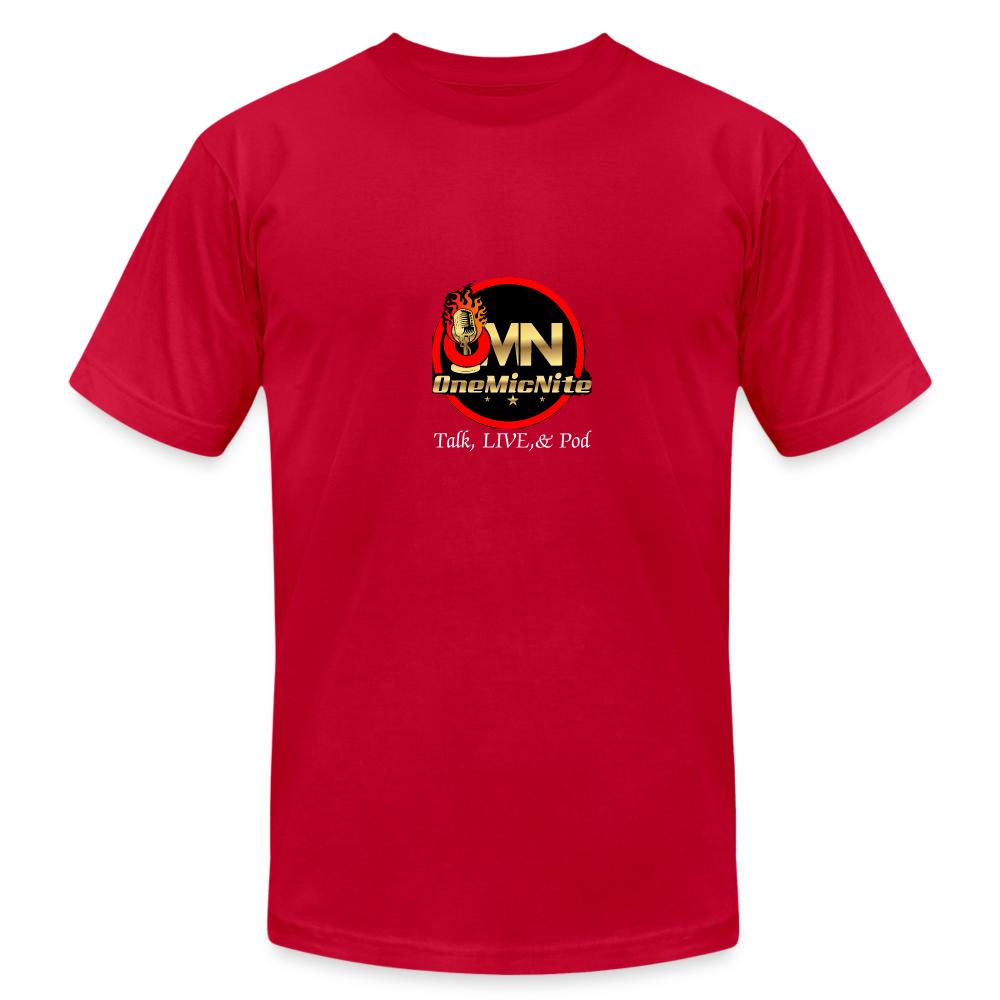 OneMicNite Signature Logo Unisex Talk,LIVE, & Pod Tee - red