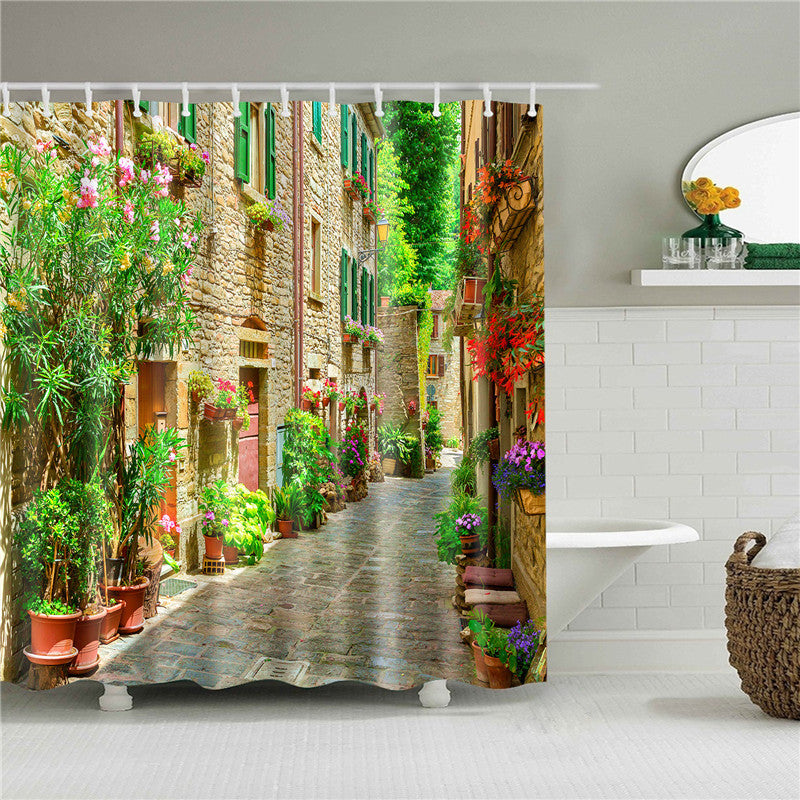 Garden Flowers Scenery Shower Curtains Bath Curtain Waterproof Bathroom Home Decor Washable Fabric Bathroom Screens