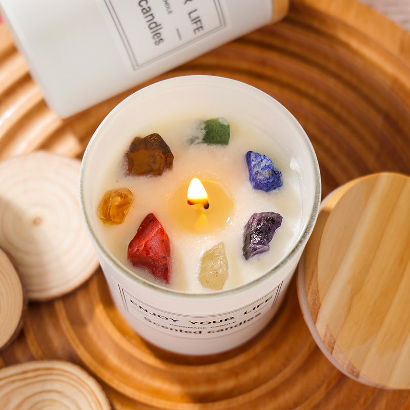 Natural Crystal Stone Aromatherapy Candle Soy Wax Smokeless Candles Gift Box Christmas Hand Gift