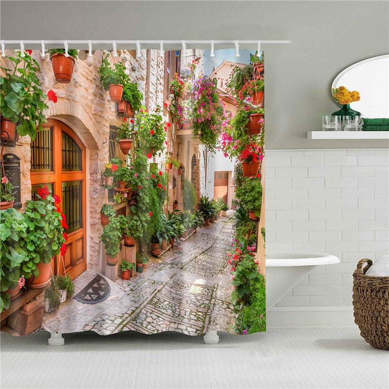 Garden Flowers Scenery Shower Curtains Bath Curtain Waterproof Bathroom Home Decor Washable Fabric Bathroom Screens