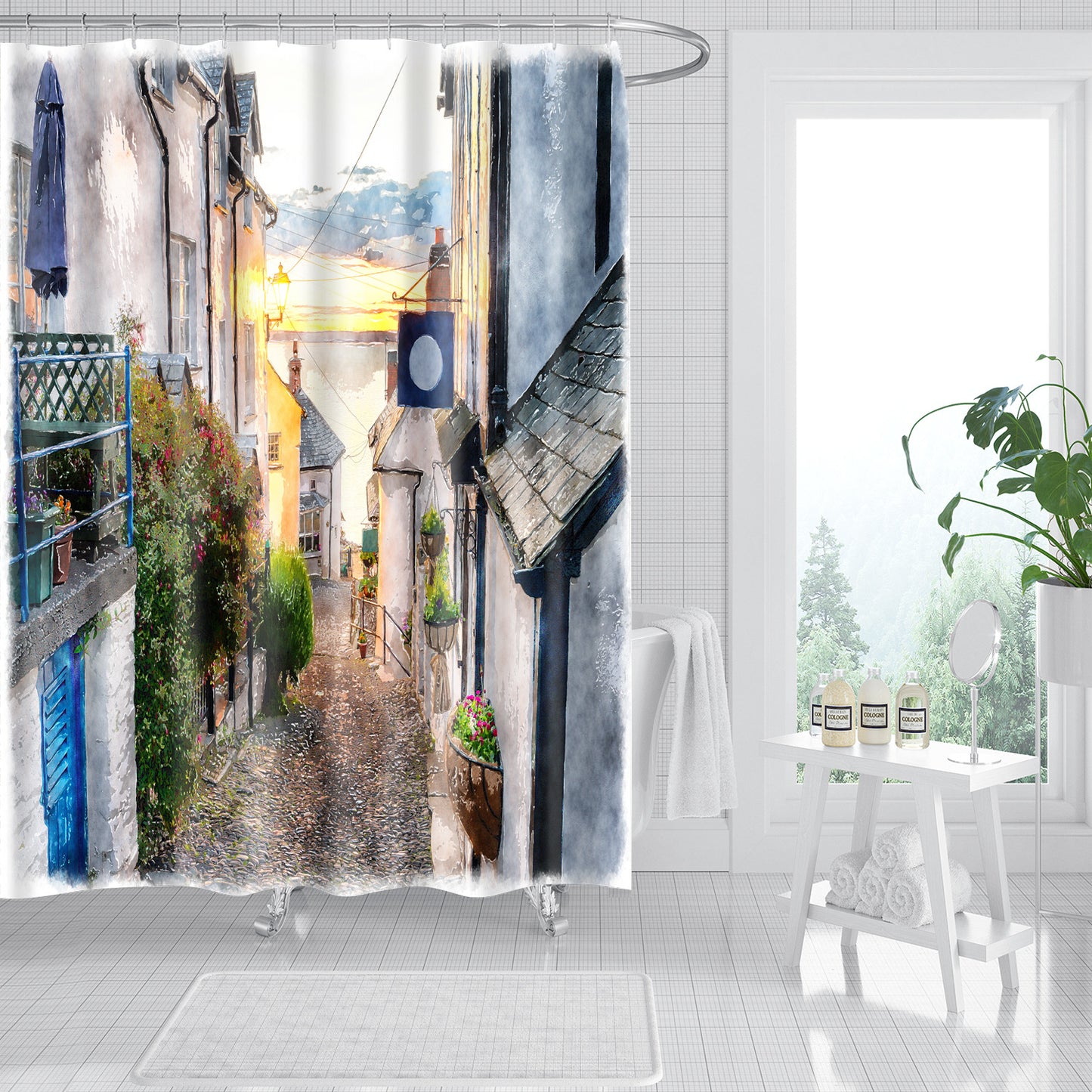 Garden Flowers Scenery Shower Curtains Bath Curtain Waterproof Bathroom Home Decor Washable Fabric Bathroom Screens