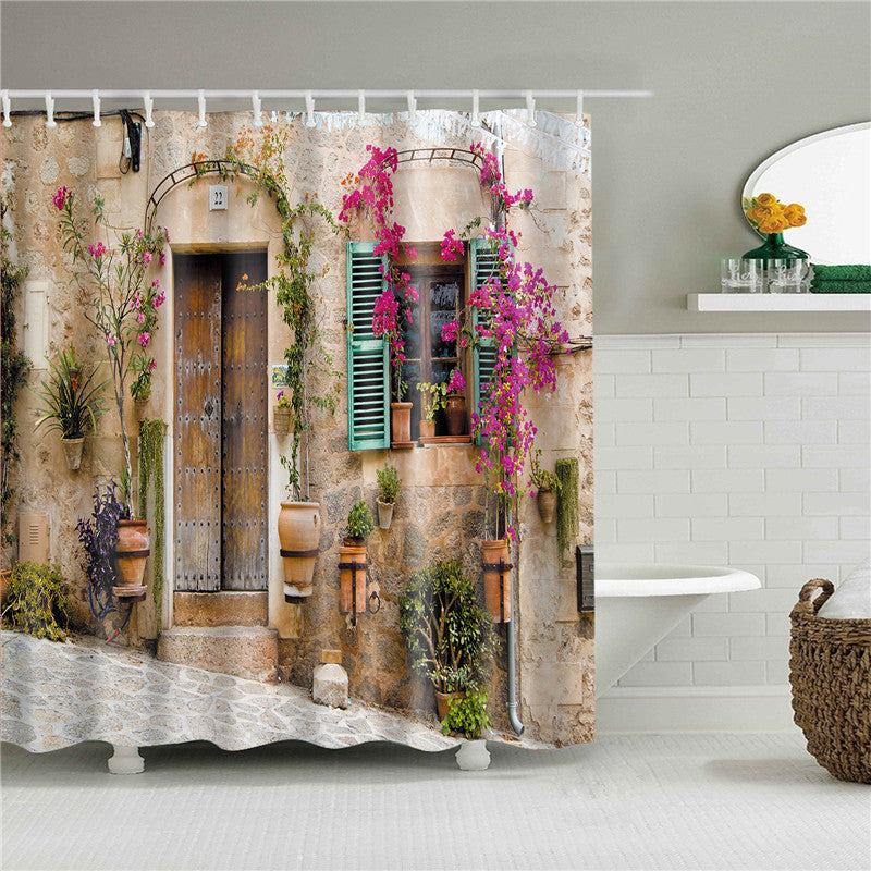 Garden Flowers Scenery Shower Curtains Bath Curtain Waterproof Bathroom Home Decor Washable Fabric Bathroom Screens